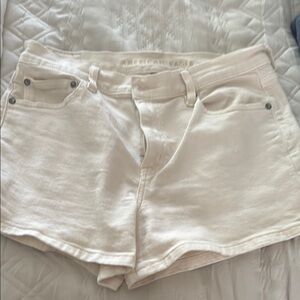 American Eagle Outfitters Cream Jean Shorts Distressed Mid-Rise